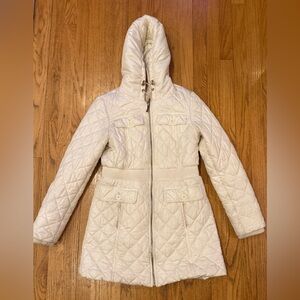 Kate Spade Quilted Hooded Double Front Zip Puffer Jacket Cream color Small